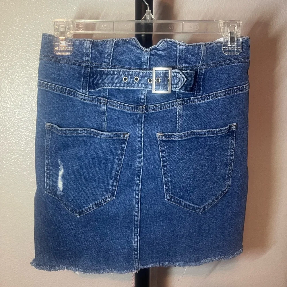 Free People Blue Distressed Demin Skirt
